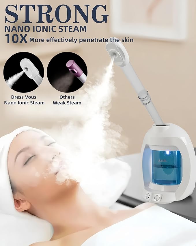 Facial Steamer, Face Steamer for Esthetician and Nano Ionic Portable Ozone Hair Steamer, Professional Facial Steamer for Home Facial Spa(White)