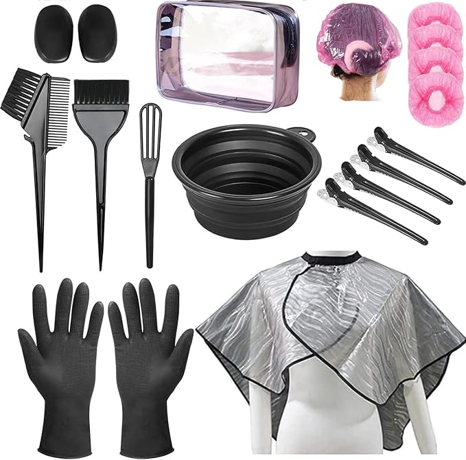 NOUSV Hair Dye Kit 18 Pieces Hair Coloring Kit, Hair Tinting Bowl, Hair agitator, Dye Brush, Ear Cover, Hairpin, Hair Coloring Cape For Hair Coloring Hair Dye Tools and DIY at Home