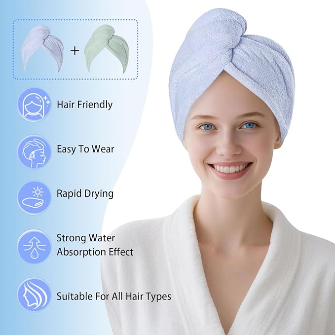 Microfiber Hair Drying Towel Wrap for Women, Hair Turbans Towel for Wet Hair,turbie Twist Hair Towels(The Color of the Picture is for Reference only) (Dark Blue,Light Blue,Light Green)
