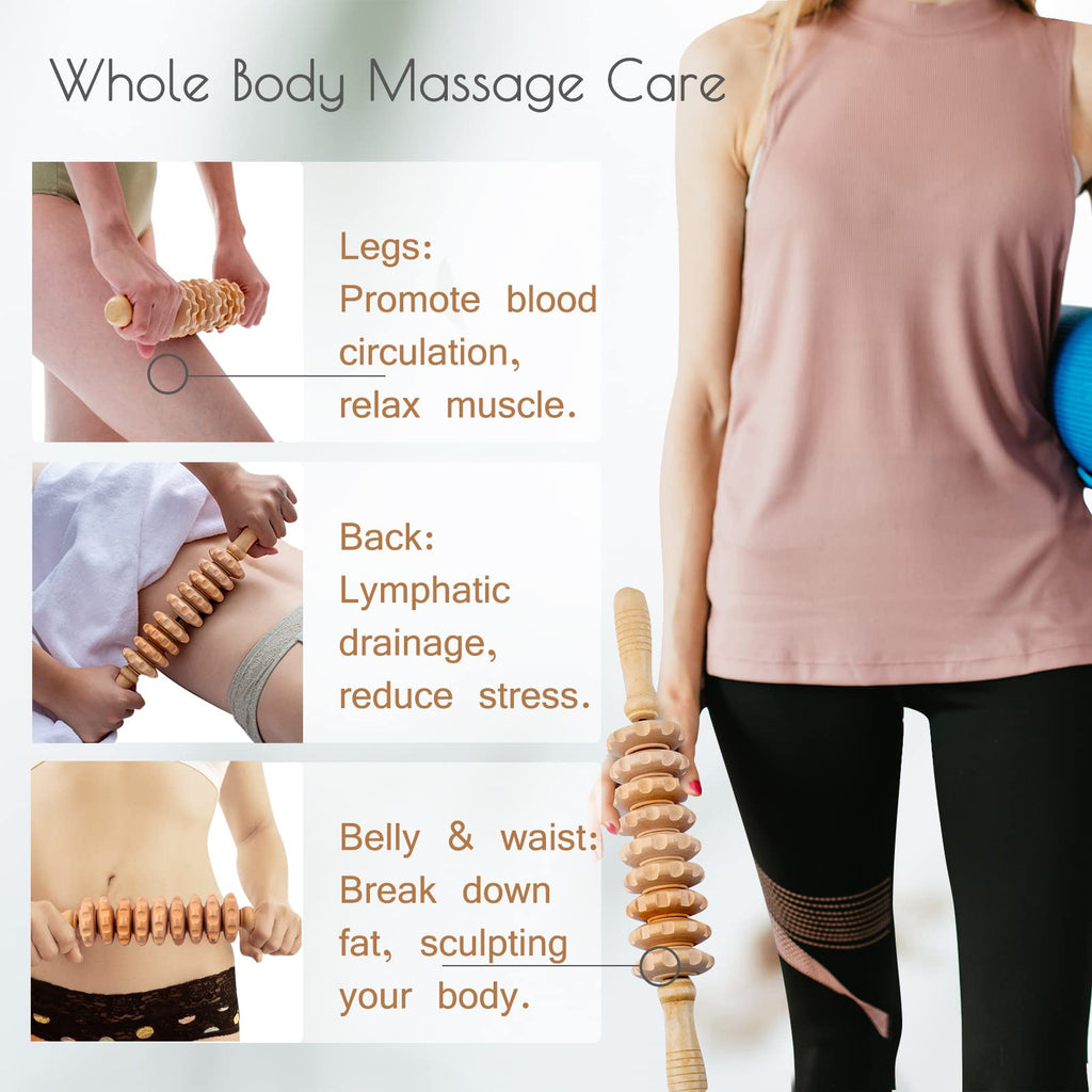 Wooden Massage Roller for Body Shaping, Wood Therapy Roller with 9 Rotating Rollers, Anti-Cellulite Body Sculpting Massage Tool for Muscle Relaxation