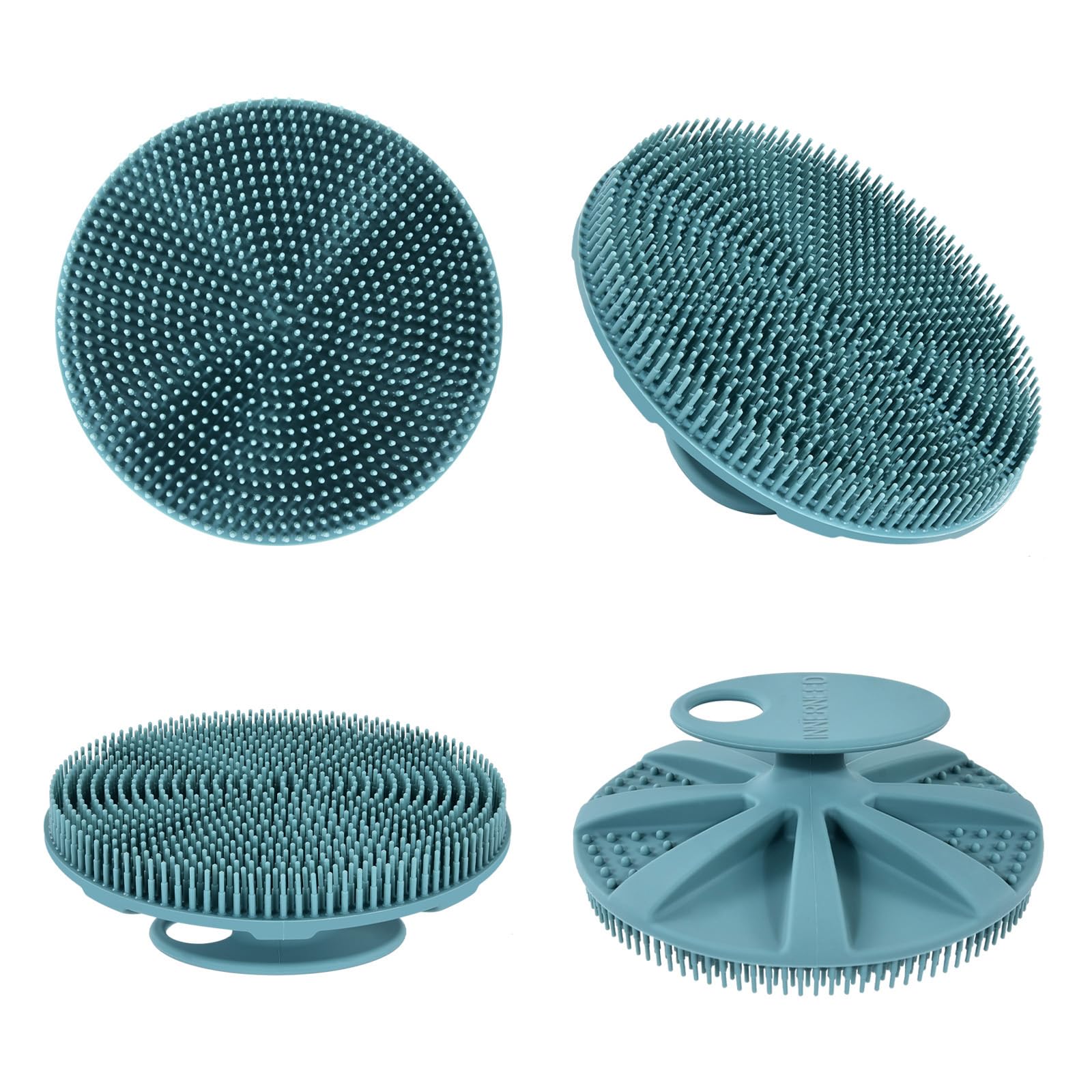 INNERNEED Food-Grade Soft Silicone Body Scrubber Shower Brush, Green+Pink