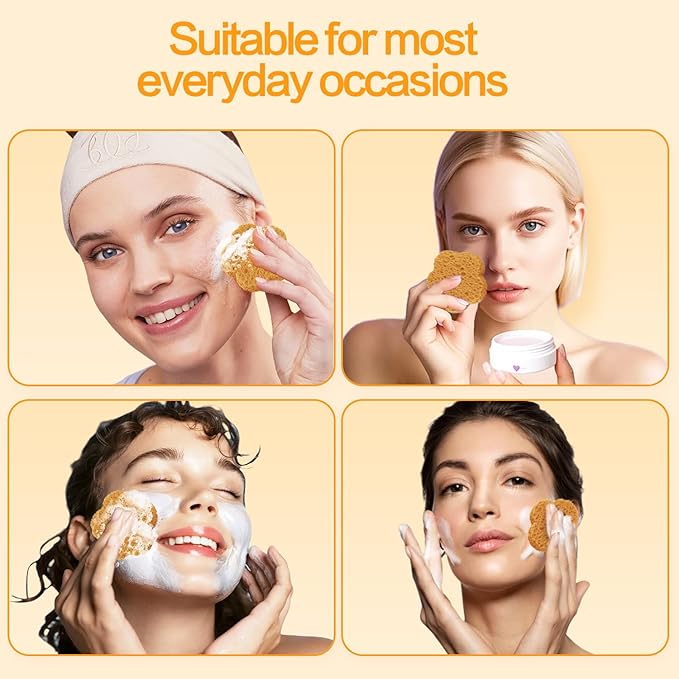 Spunspon 50-Count Facial Sponges, Natural Fiber, Deep Yellow, Reusable, Exfoliating Sponges for Cleansing, Makeup Gift