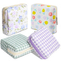 Paterr 4 Pcs Mini Quilted Floral Makeup Bag Blue Purple Flower Cosmetic Bag Small Gingham Quilted Pouch with Zipper Cute Cotton Travel Toiletry Bags for Girls Back to School Teacher Students Gifts