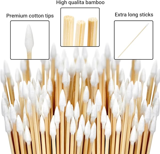 1000PCS Pointed Long Cotton Swabs with Durable Stem, Lint- Free Gun Cleaning Swabs Pure Cotton Tips for Gun Maintenance, Makeup, Pet Care, Equipment (6'' Detailed Work)