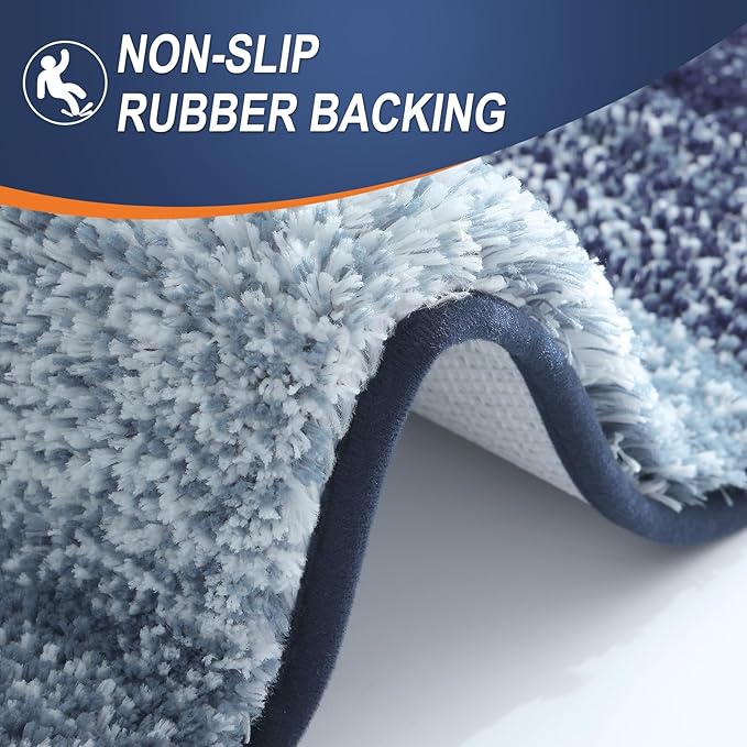OLANLY Bathroom Rug Set 2 Piece, Soft Absorbent Microfiber Bath Mats and U-Shaped Contour Toilet Rug, Non-Slip, Machine Wash Dry, Plush Shaggy Bath Mats for Bathroom (30"x20"+24"x20", Airy Blue)