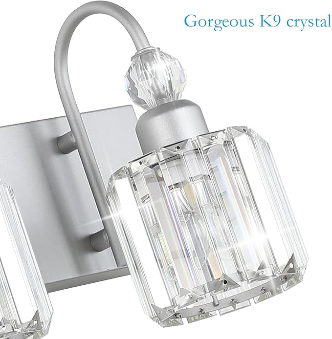 Ralbay Crystal Vanity Light - 3 Light, 24'' Modern Silver Bathroom Vanity Light Fixtures Over Mirror Wall Lights
