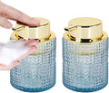 Fvstar Foaming Soap Dispenser, 2pcs Blue Glass Foam Soap Dispenser with Gold Pump, Refillable 10oz Lotion Liquid Container Pump Bottle for Bathroom Kitchen Countertop