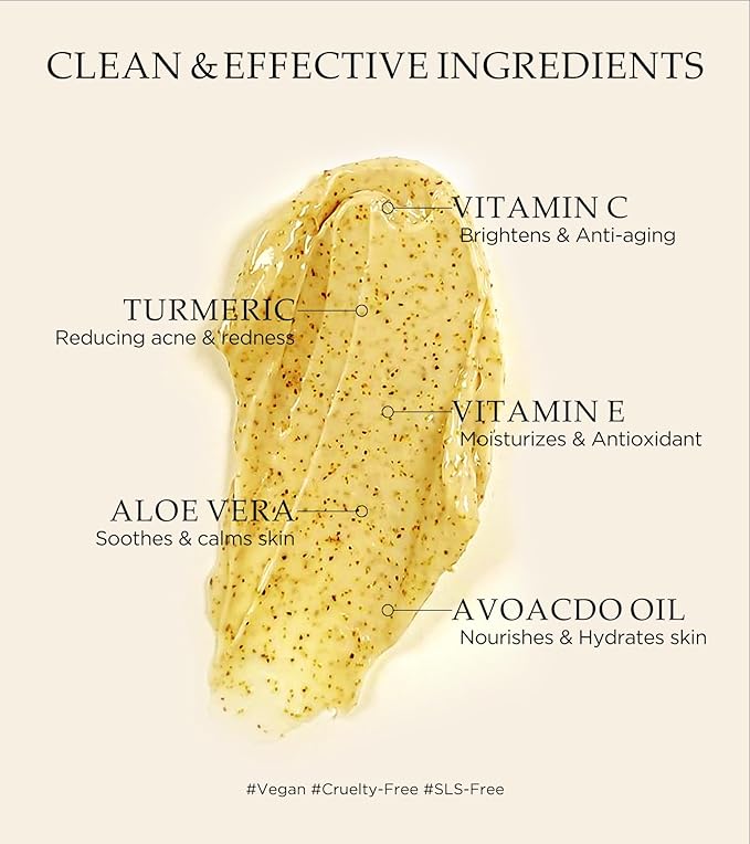 Revitalizing Exfoliation Face Scrub with Vitamin C and Turmeric – Gentle Exfoliating Face Wash for Blackheads, Pore Dirt & Dark Spots –Daily Balancing Facial Scrub for All Skin Types, 4.23 Fl Oz