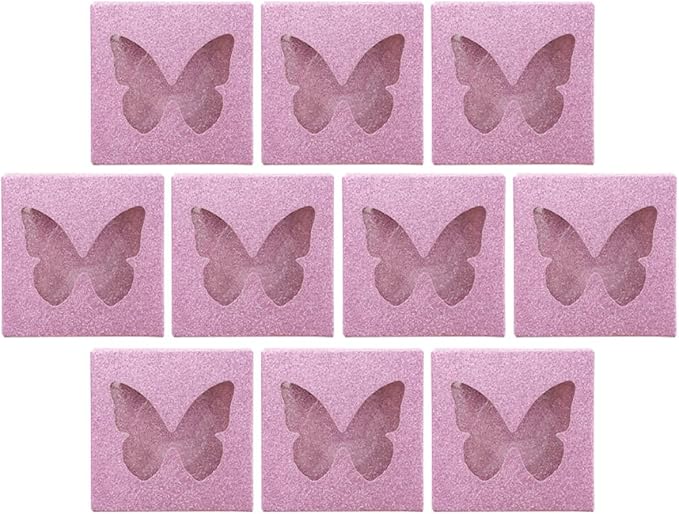 10 Sets Colored Square False Eyelash Organizer Boxes with Butterfly Cutout, Lash Packaging Cases for Makeup Storage, Pink Lash Holders for Cosmetic Use