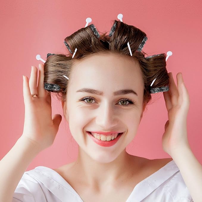 Willbond 20 Pack Vintage Hair Rollers with Pins Medium Wire Mesh Brush Rollers for Women No Heat Hair Curlers for Curls and Waves, Black 2.5 x 1.4 Inch