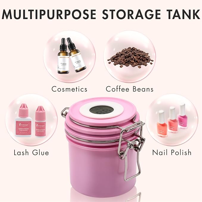 Embagol False Lash Glue Storage Tank With Thermometer Adhesive Carbon Sealed Leak-proof Containers Grafting Eyelash Extension Supplies(PINK)