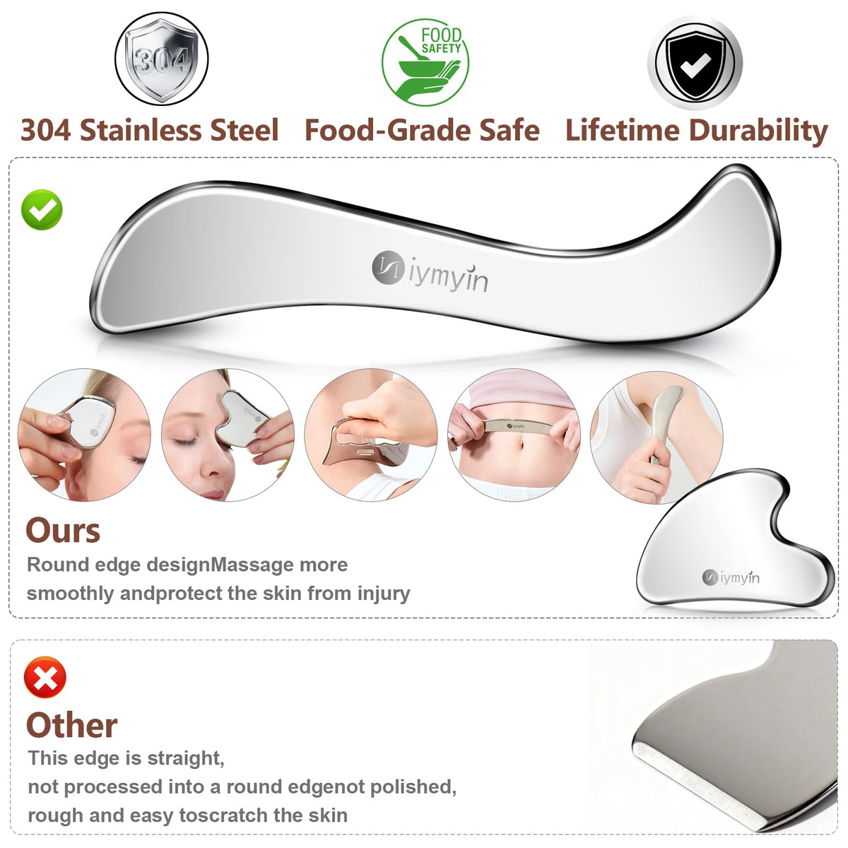 Niymyin 304 Stainless Steel Fascia Gua Sha for IASTM & Sore Muscle Massage
