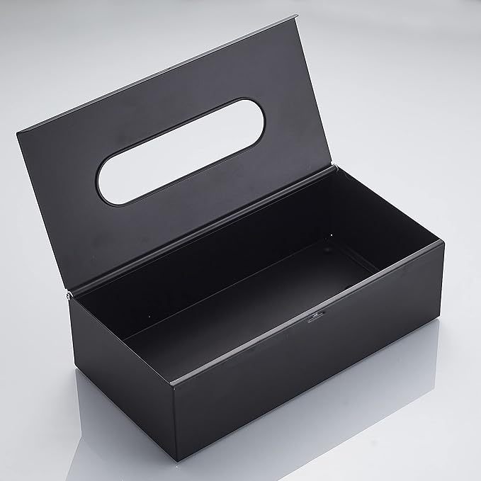 JunSun Rectangular Tissue Box Cover Tissue Box Holder Napkin Holder Tissue Storage Box Facial Tissue Holder Decorative Holder For Bathroom Bedroom Nightstand Office Dresser-Stainless Steel Matte Black