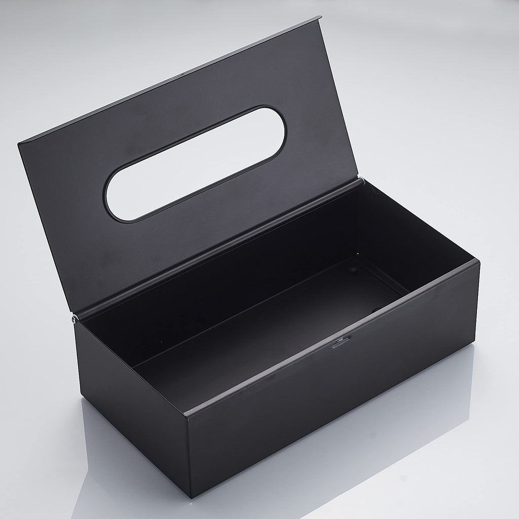 JunSun Rectangular Tissue Box Cover Tissue Box Holder Napkin Holder Tissue Storage Box Facial Tissue Holder Decorative Holder For Bathroom Bedroom Nightstand Office Dresser-Stainless Steel Matte Black