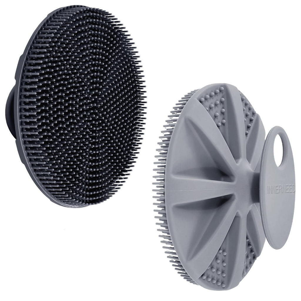 INNERNEED Food-Grade Soft Silicone Body Scrubber Shower Brush, Black+Gray