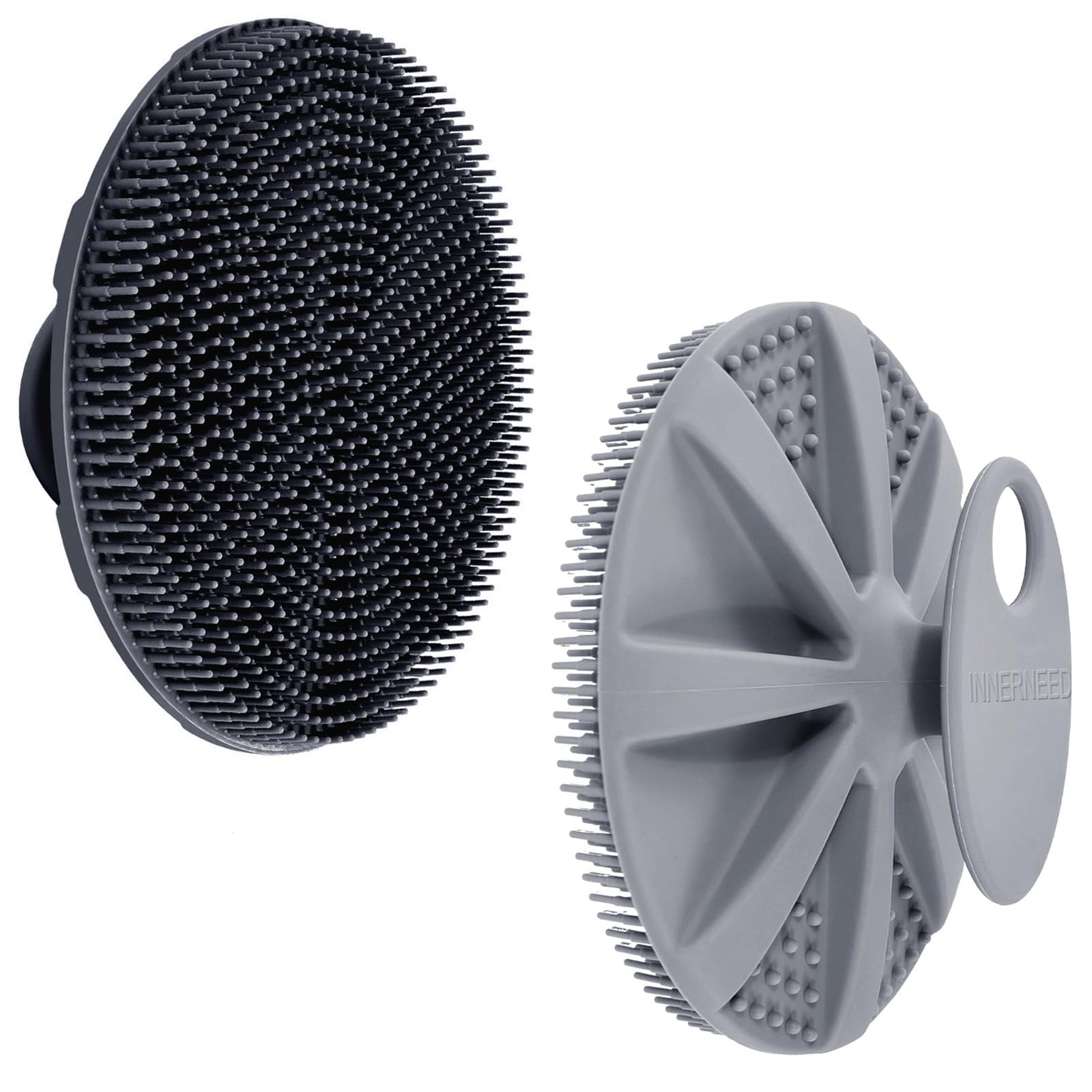 INNERNEED Food-Grade Soft Silicone Body Scrubber Shower Brush, Black+Gray