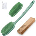 GEENOA Silicone Back Washer for Shower, Gentle Exfoliating Body & Back Scrubber with Handle, Silicone Loofah with Two Dual-Side & Replaceable Brush Heads(Green-Two Heads)