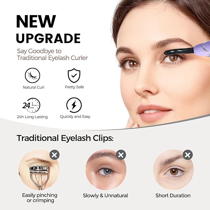 Raysino Heated Eyelash Curler, S600 Rechargeable Heated Lash Curler, Eyelash Curler Heated in 8s for Women 24 Hs Lasting Natural Makeup (Lilac/Silver, 148MM)