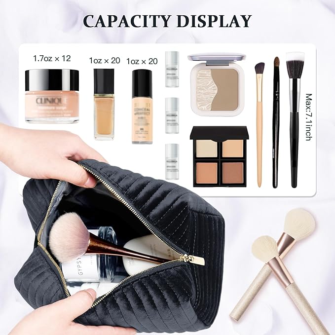 COSHAYSOO Sister Birthday Gifts for Women Best Friend Bestie Friendship Fashion Makeup Bag Make Up Cosmetic Pouch Travel Size Toiletries Skin Care Essentials Organizer Black Velvet Initial Letter K