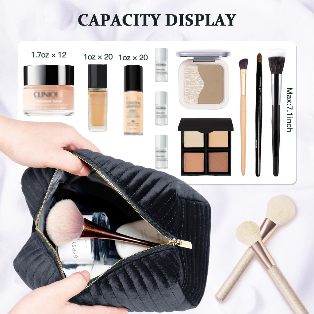 COSHAYSOO Birthday Gifts for Teens College Big Sister Girls Trip Gifts Favors Travel Makeup Bag Quilted Make Up Pouch Initial Velvet Cosmetic Case with Butterfly Decorations for Women Black Letter V
