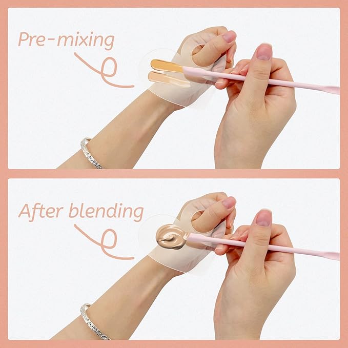 LuckyOpt Makeup Mixing Palette Spatula Set, 2PCS Mini Acrylic Makeup Palette & 2PCS Silicone Skincare Spatula, Cream Foundation Palette for Mixing and Save Cosmetics (Pink,Square+Heart)