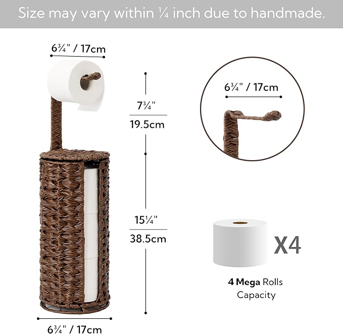 GRANNY SAYS Wicker Freestanding Toilet Paper Holder Stand with Storage, Modern Covered Toilet Paper Stand for 4 Rolls with Shelf for Wet Wipes, Tissue Holder for Bathroom Decor and RV, Brown
