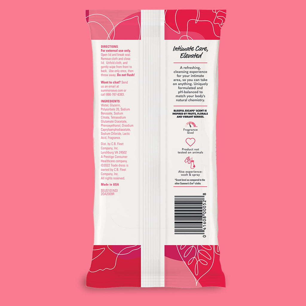 Summer's Eve Refreshing Feminine Wipes, Blissful Escape, 32 Count