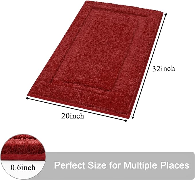 SHACOS Red Bathroom Rugs Sets 2 Piece 20x32 inch, Microfiber Non Slip Washable Bath Rugs for Bathroom Soft Fluffy Absorbent Bath Mats for Tub Shower