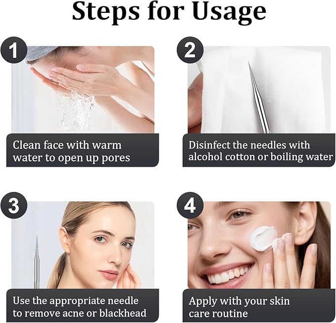 8PCS Professional Salon Grade Blackhead Remover Tool Kit, Comedone Extractor Set for Facial Acne Pimple Blemish Whitehead, Comes with 10X Magnifying Mirror & 20 Alcohol Prep Pads