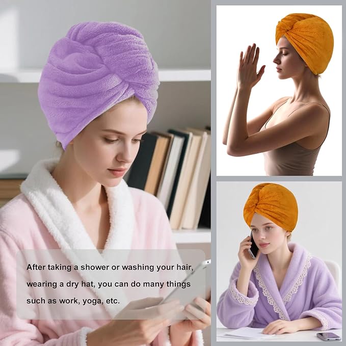 Microfiber Hair Drying Towel Wrap for Women, Hair Turbans Towel for Wet Hair,turbie Twist Hair Towels(The Color of the Picture is for Reference only) (Apricot Yellow,Purple)