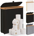 Toilet Paper Storage Basket with Lid - The Ultimate Bathroom Organizer, Free Standing Toilet Paper Holder for Up to 12 Mega Rolls, Toilet Tissue Storage Bin with Handle for RV Closet, Black
