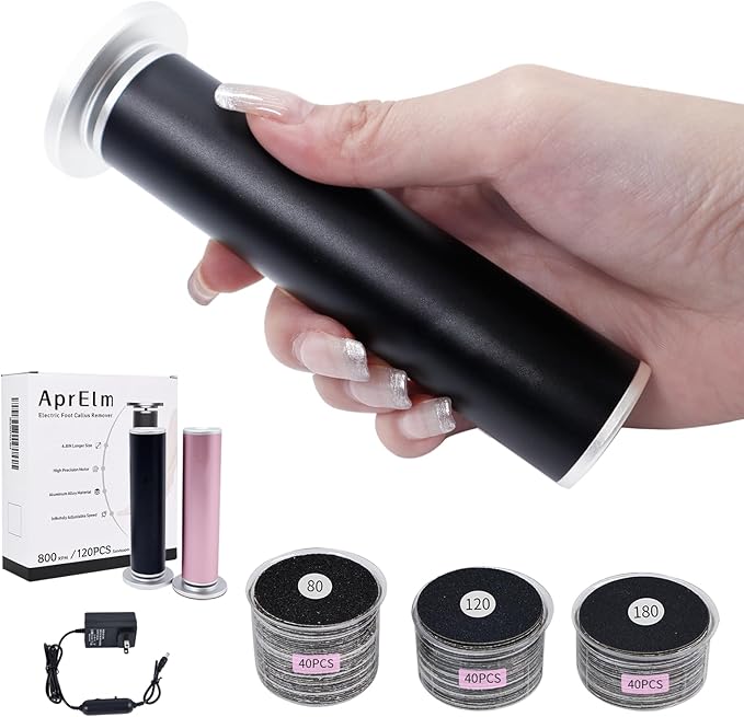 APRELM Electric Foot Callus Remover with 80pcs Sandpaper Discs, 4.8IN Longer Professional Callus Remover for Feet, Pedicure Tools Foot File for Dead Skin