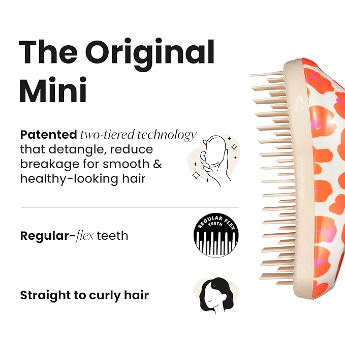 Tangle Teezer |The Original Mini Detangling Hairbrush | Palm Size Perfect for Kids & Travelling | Ideal for Wet & Dry Hair |Reduces Flyaways | Orange Safari