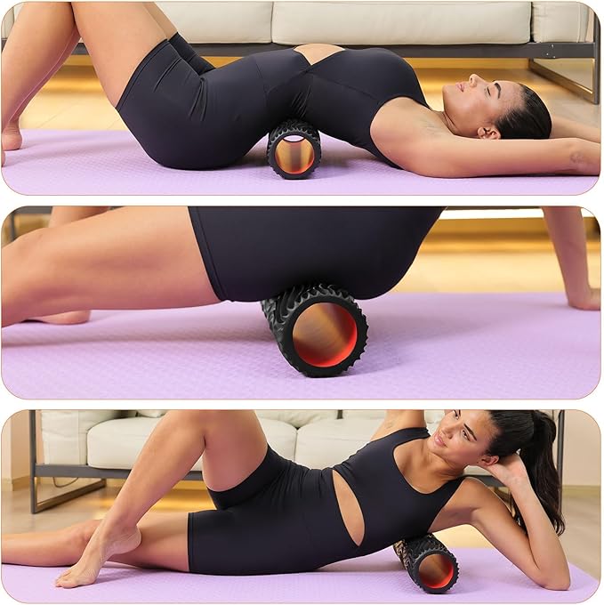 CINDALOG Foam Roller, 15" High Density Foam Back Roller, Wave Textured Massage Roller for Deep Muscle Massage Pilates Yoga,Fitness Exercise Roller for Whole Body Release(Black)