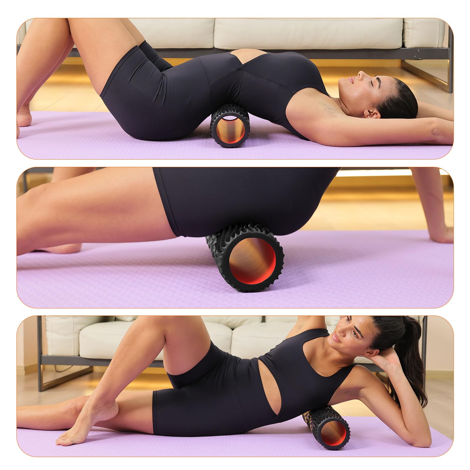 CINDALOG Foam Roller, 15" High Density Foam Back Roller, Wave Textured Massage Roller for Deep Muscle Massage Pilates Yoga,Fitness Exercise Roller for Whole Body Release(Black)