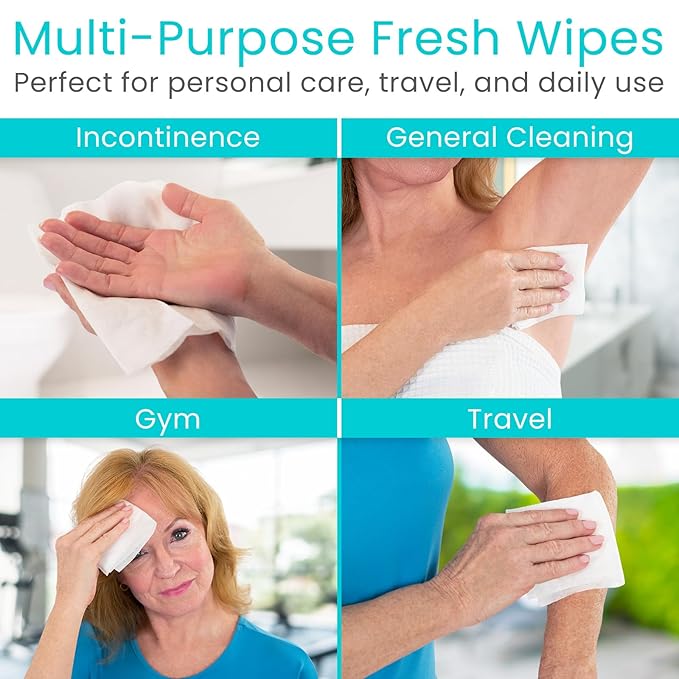Vive Disposable Washcloths for Adults & Elderly (12 Pack - 600 Count - 8"x12") – Incontinence Wipes for Men & Women – Hypoallergenic No Rinse Adult Body Wipes for Sensitive Skin – Fresh Scent