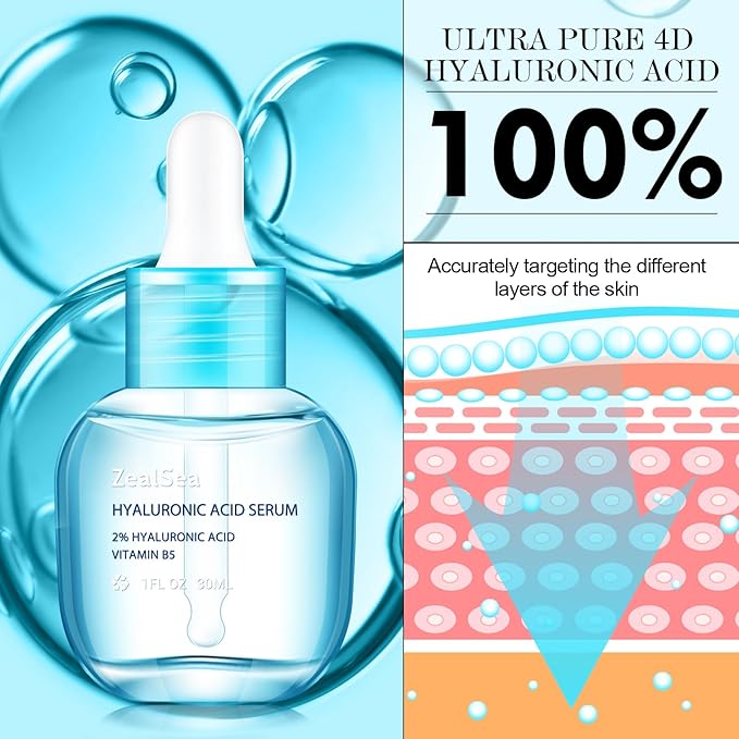 ZealSea EWG Hyaluronic Acid Face Serum, Daily Hydrating Microneedling Serum