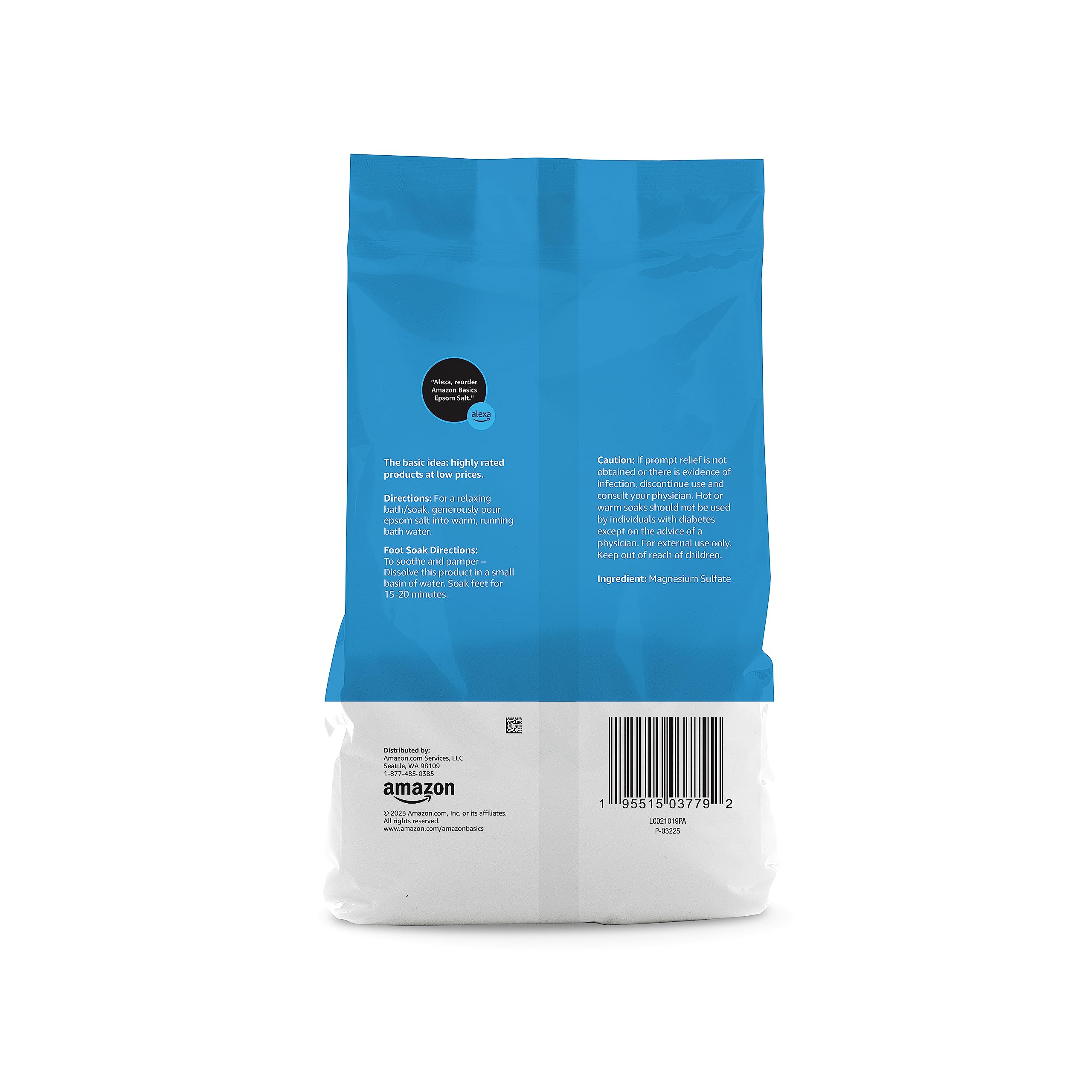 Amazon Basics Epsom Salt Soak, Unscented, Magnesium Sulfate USP, Muscle and Feet Relaxation, Resealable Bag, 3 Pound