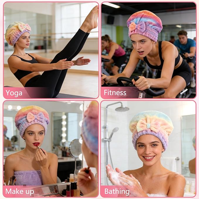 2PCS Super Absorbent Hair Towel Wrap for Wet Hair,Microfiber Hair Drying Caps with Cute Bowtie,Fast Drying Hair Towel for Womenan for Home