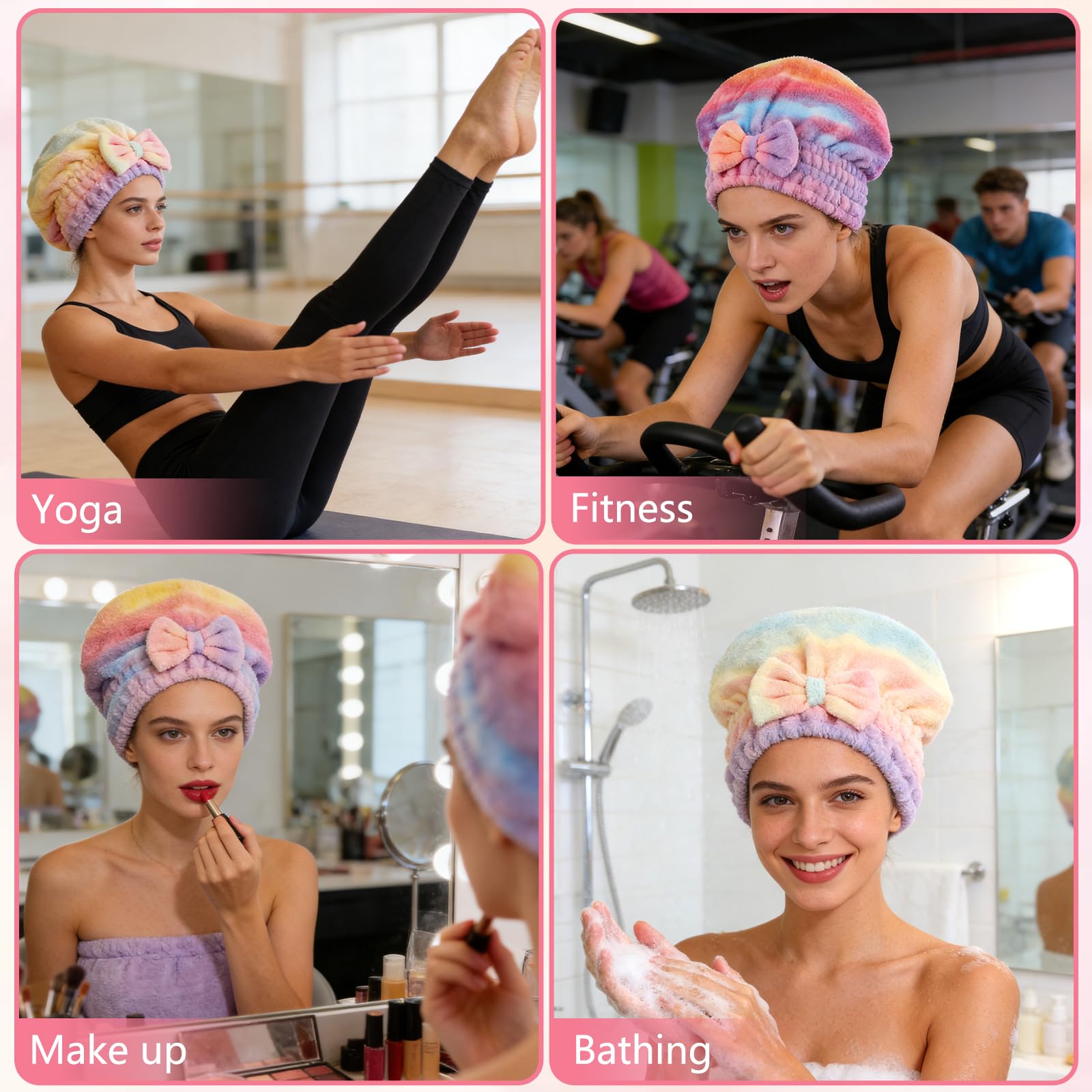2PCS Super Absorbent Hair Towel Wrap for Wet Hair,Microfiber Hair Drying with Caps Bow Design,2026 New Fast Drying Hair Turban Wrap Towels Shower Cap for Girls and Women (Mix)