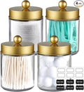 Amolliar Green Glass Apothecary Jar, Qtip Holder Bathroom Decor Gold 4 Pack