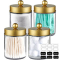Amolliar Green Glass Apothecary Jar, Qtip Holder Bathroom Decor Gold 4 Pack