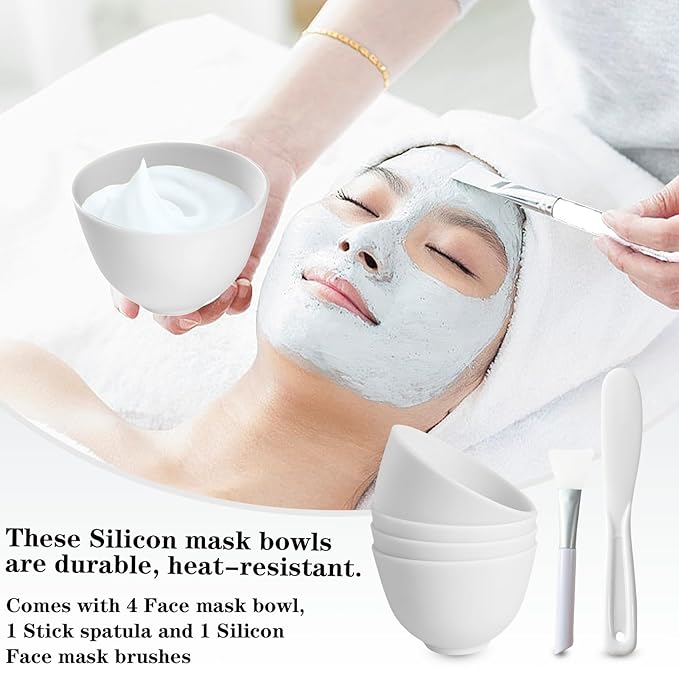 6Pcs Silicone Bowl, Silicone Facial Mask Bowl, DIY Face Mask Mixing Bowl for Home Salon Spa Face Skin Applicator Esthetician Supplies, White