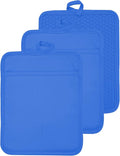 VEIKERY Oven Pot Holder with Pocket Cotton Heat Resistant Coaster Potholder Kitchen Hot Pad Oven Mitts for Cooking and Baking Square 7"x9" (Klein Blue, Silicone)