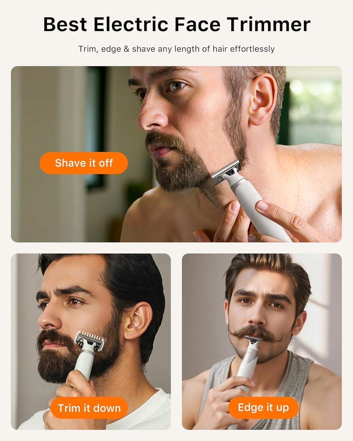 Trimcoo Electric Groin & Body Hair Trimmer - Painless Beard Razor for Men, All-in-One Body Groomer, Waterproof Wet/Dry Men's Ball Shaver with Magnetic Head, USB-C Charging, Easy Claen, White(Lite)