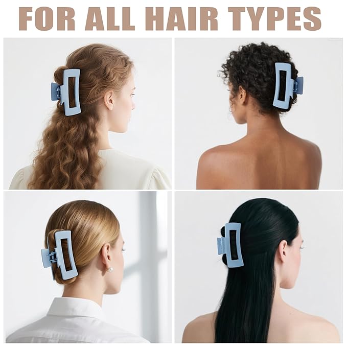 TOCESS Light Blue Claw Clip, 8PK 4 inch Large Matte Square Jumbo Hair Clips for Thick, Thin, Long, Short, Curly Hair Girls, Big Jaw Clip Set for Women (Baby Blue)