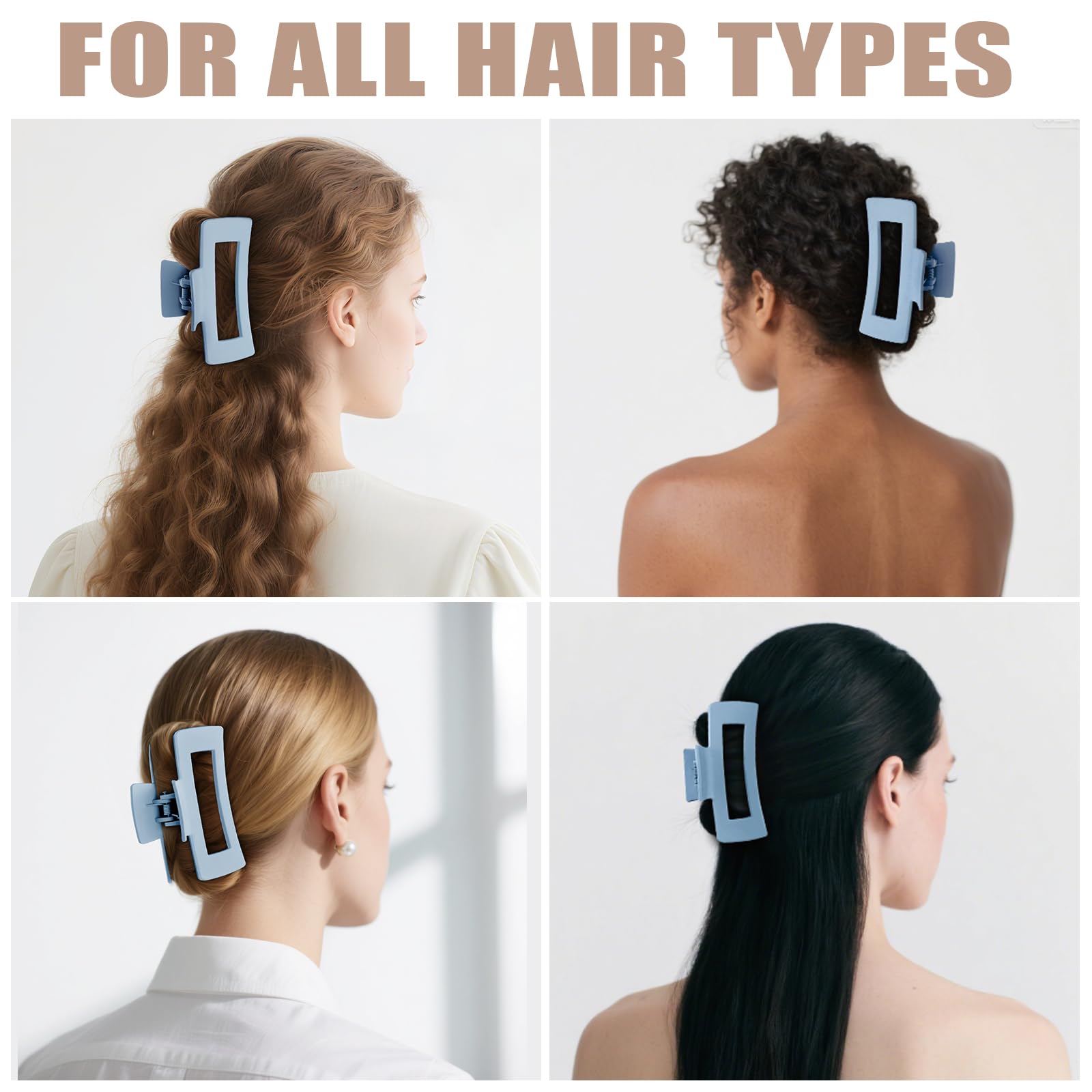 TOCESS Light Blue Claw Clip, 8PK 4 inch Large Matte Square Jumbo Hair Clips for Thick, Thin, Long, Short, Curly Hair Girls, Big Jaw Clip Set for Women (Baby Blue)