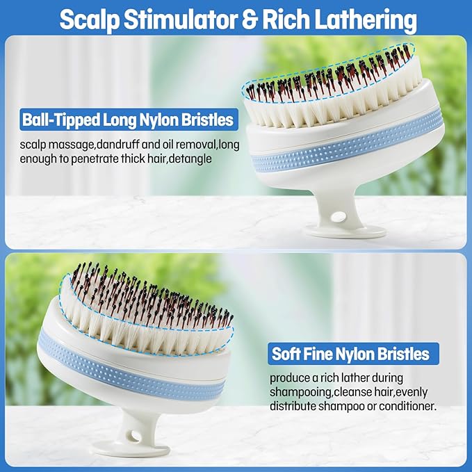 Scalp Massager with Double-Layer Bristles,Anti-Slip Rich-Lathering Hair Washing Shampoo Brush,Curved Scalp Scrubber with Better Head Fit for Dandruff Removal,Wet&Dry Use Scalp Stimulator.