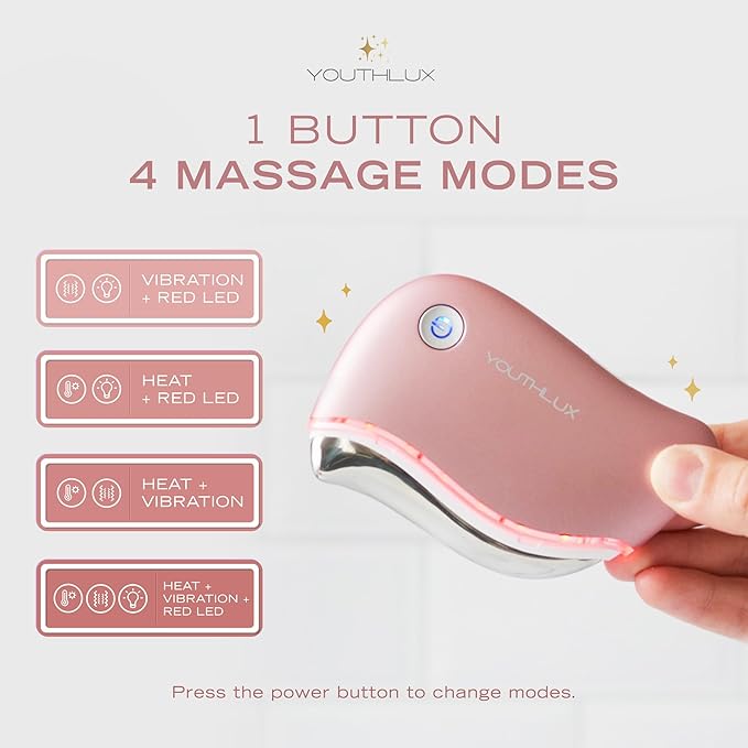 YOUTHLUX ProSculpt Heated Gua Sha Facial Massager – Electric Guasha Tool for Face Sculpting, Relaxation & Skincare | Soothing Vibration Facial Massage Tool with Contoured Design (Rose Gold)