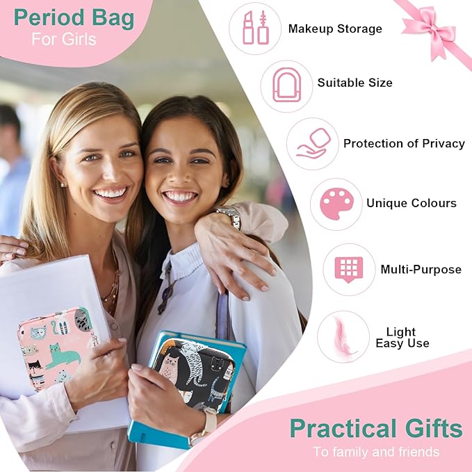 Desing Wish Sanitary Pad Storage Bag Portable Period Bag for Teen Pads/Sanitary Napkins/Small Tampons, Sanitary Napkin Storage Bag First Period Gifts for Teen Girls (Purple Hearts)